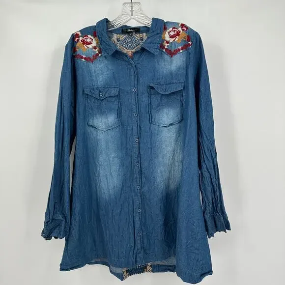 Andree by Unit Womens Boho Top Size L‎ Embroidered Southwestern Hippie Festival - Picture 2 of 7